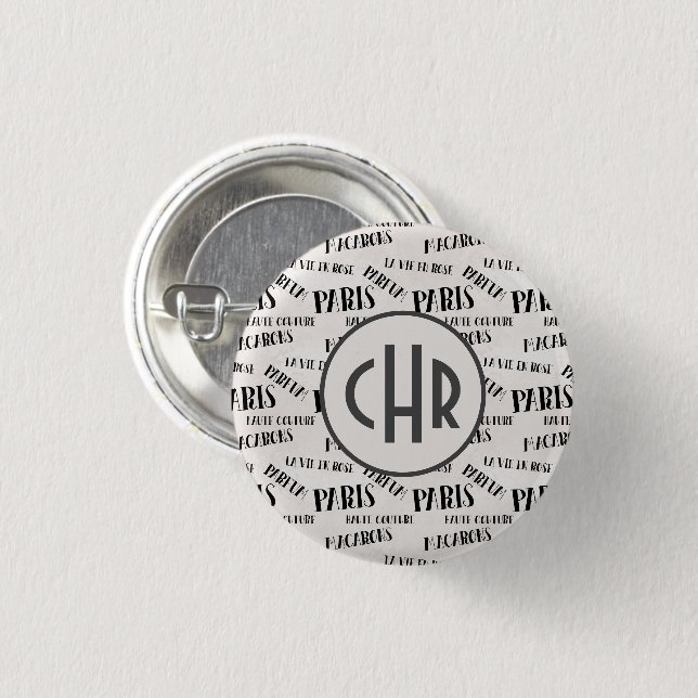 Typography French Theme Monogram | Paris | Parfum 1 Inch Round Button (Front & Back)