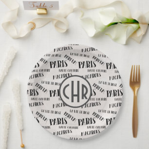 Typography French Theme Monogram   Paris   Parfum Paper Plate
