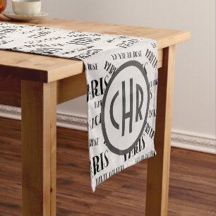 Typography French Theme Monogram   Paris   Parfum Short Table Runner