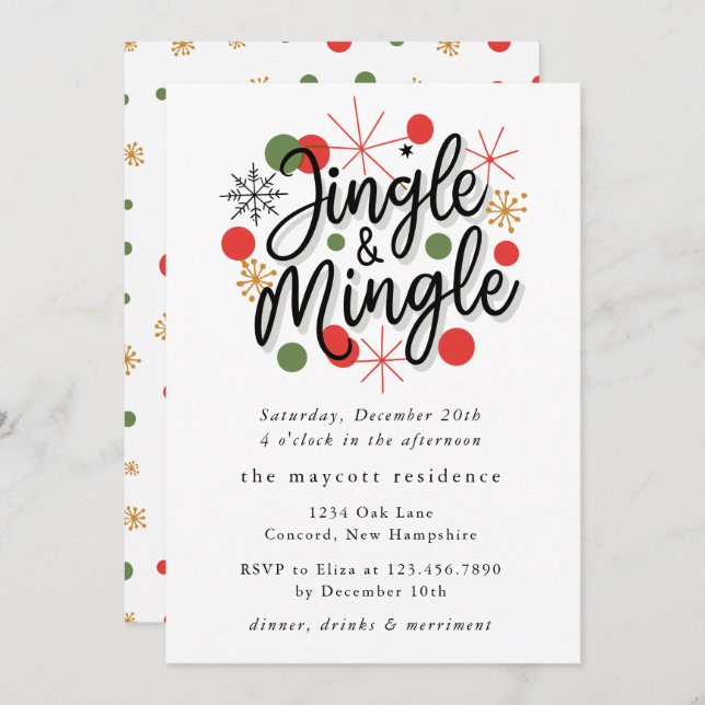 Typography Fun Jingle and Mingle Christmas Party Invitation (Front/Back)