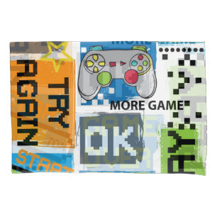Typography game pixel: playful background. pillowcase