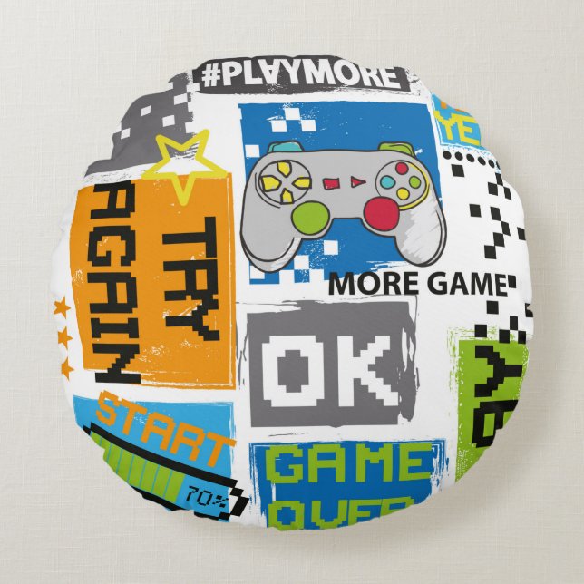 Typography Game pixel print. Game illustration. bo Round Pillow (Front)