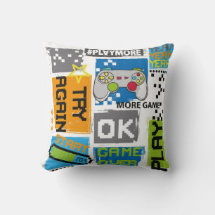 Typography Game pixel print. Game illustration. bo Throw Pillow