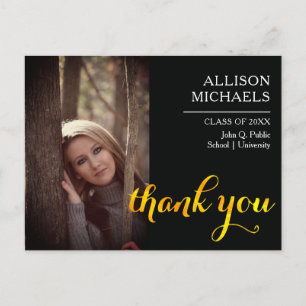 Typography Gold   Black 2023 Graduation Thank You Postcard