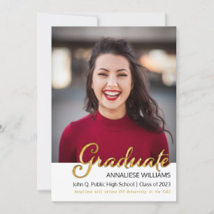 Typography Gold Photo Graduation Announcement
