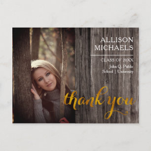 Typography Gold   Wood 2023 Graduation Thank You Postcard