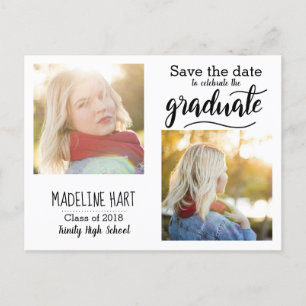 Typography Graduate   Save The Date Two Photo Announcement Postcard