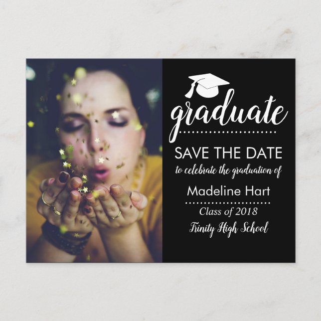 Typography Graduation Party | Save The Date Photo Announcement Postcard (Front)