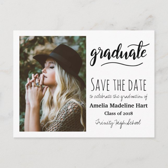 Typography Graduation Party | Save The Date Photo Postcard (Front)