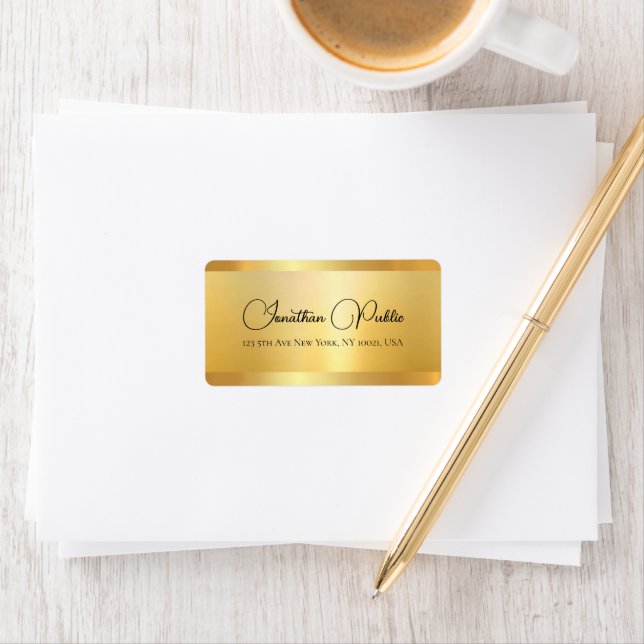 Typography Hand Script Name Faux Gold Address Label (Insitu)