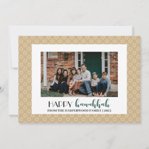 Typography Happy Hanukkah Family Photo Personalize Holiday Card