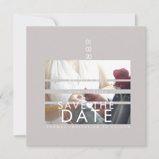 Typography Hearts Save The Dates Photo Blinds Card (Front)