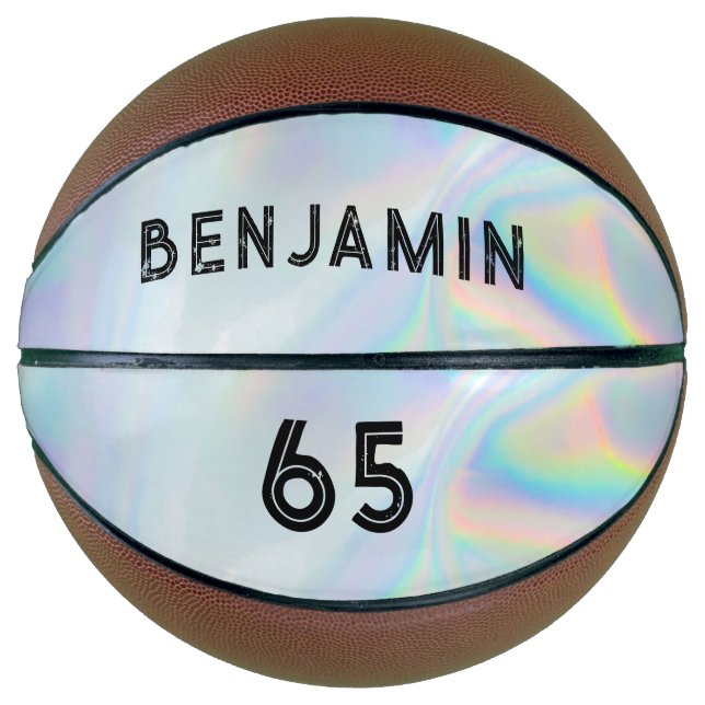 Typography Holographic Name Player Number Custom Basketball (Front)