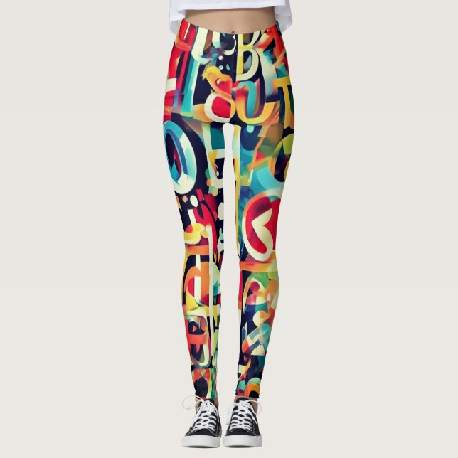 Typography in Various Colours  Leggings (Front)