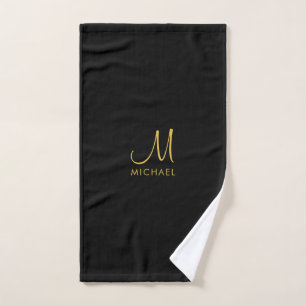 Typography Initial Monogram Template Black & Gold Hand Towel