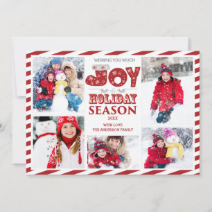 Typography Joy 5 Photo Christmas Holiday Card