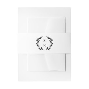 Typography Laurel Wreath Monogram Wedding Invitation Belly Band