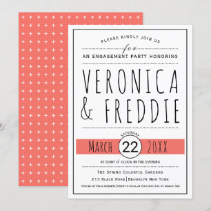Typography living coral wedding engagement party invitation