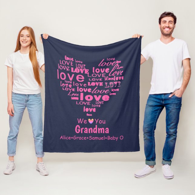 Typography Love Heart "We Love You" Personalized Fleece Blanket (In Situ)
