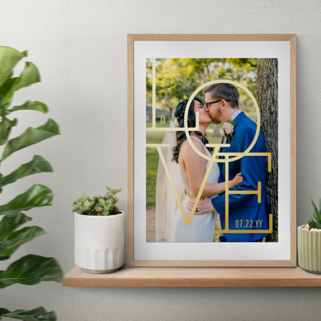 Typography Love Initials Wedding Date Photo Foil Prints (Creator Uploaded)