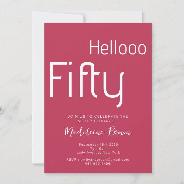 Typography Magenta Red Modern 50th Birthday Invitation (Front)
