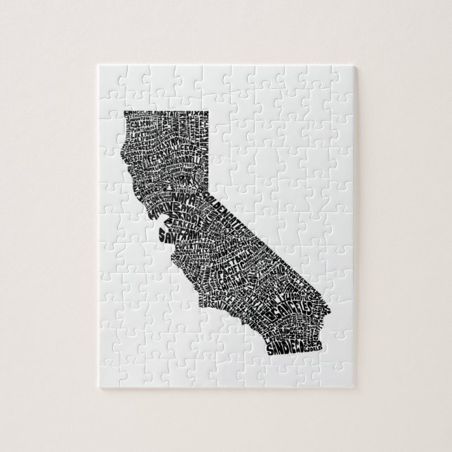 Typography map of California Jigsaw Puzzle (Vertical)