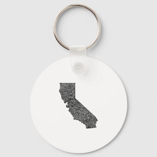 Typography map of California Keychain (Front)