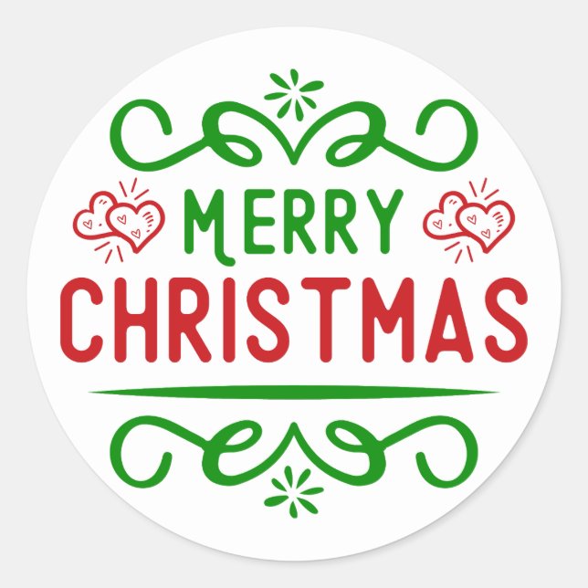 Typography Merry Christmas Classic Round Sticker (Front)