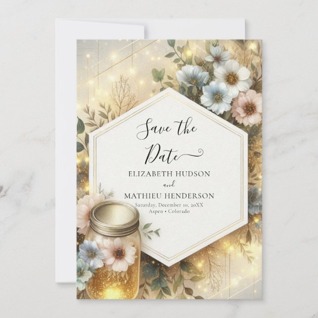 Typography Minimal Mason Jar Wedding Save The Date (Front)