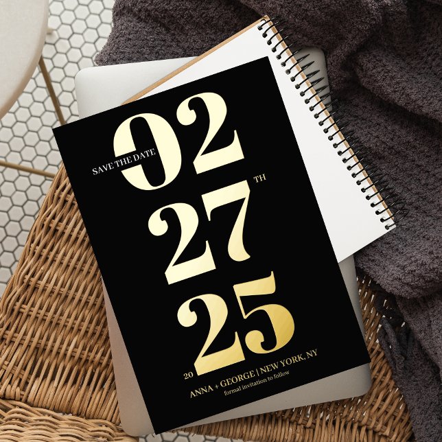Typography Modern Black & Gold Photo Save the Date (Creator Uploaded)