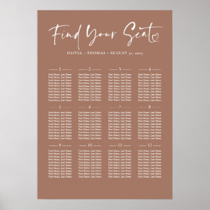 Typography Modern Brown Wedding Seating Chart