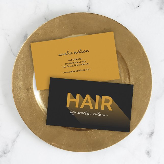 Typography Modern Dark Charcoal Hair Stylist Business Card (Creator Uploaded)
