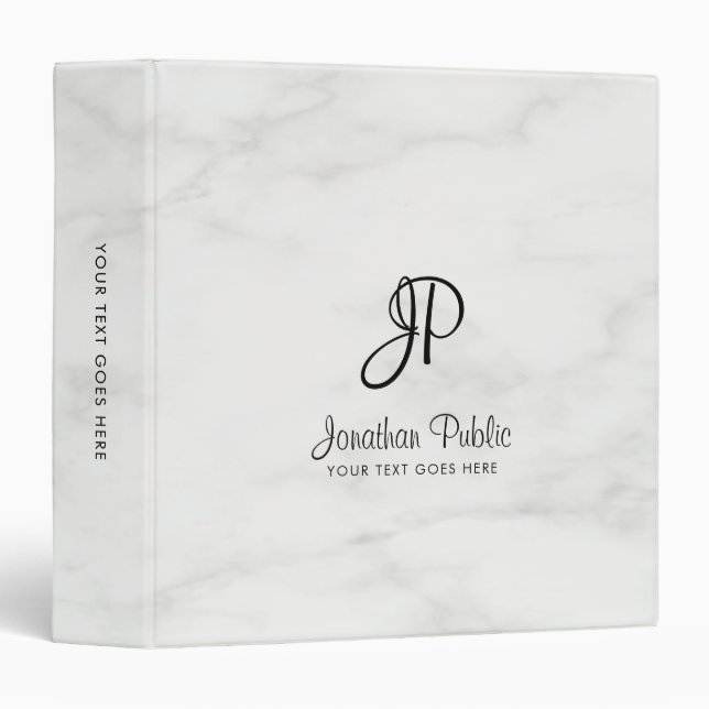 Typography Monogram Binder Elegant Marble Look (Front/Spine)