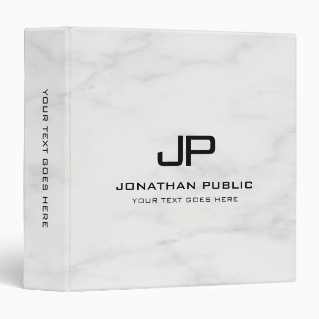 Typography Monogram Elegant Marble Design Binder (Front/Spine)