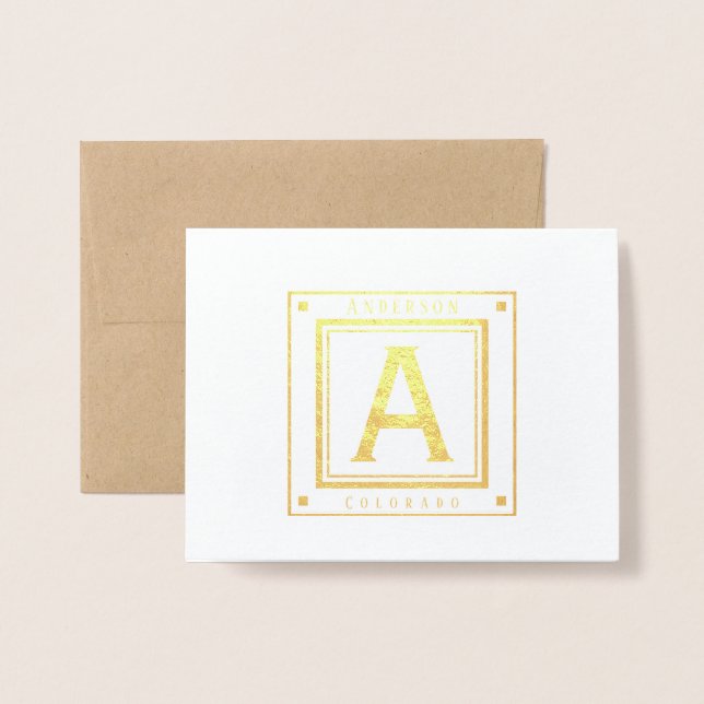 Typography Monogram Name and State or Your Quote Foil Card (Front With Envelope)
