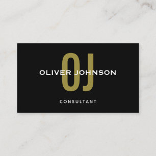 Typography Monogram Name Initials Black White Gold Business Card