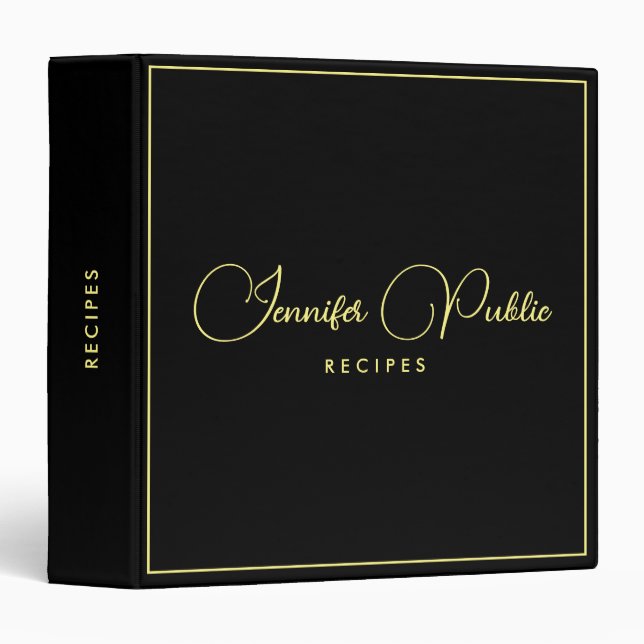 Typography Name Black and Gold Recipe Book Binder (Front/Spine)