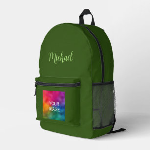 Typography Name Custom Forest Green Solid Colour Printed Backpack