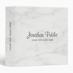 Typography Name Modern Elegant White Marble Binder