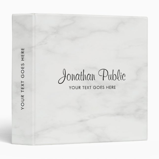 Typography Name Modern Elegant White Marble Binder (Front/Spine)