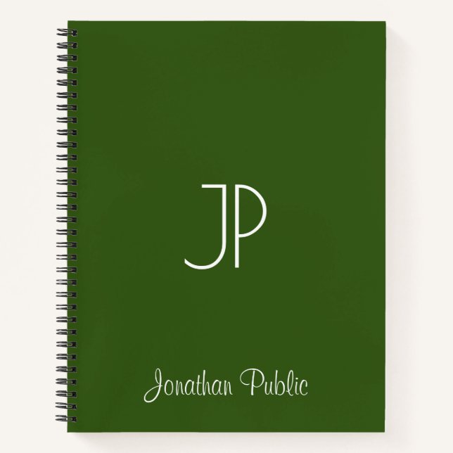Typography Name Monogram Forest Green Softcover Notebook (Front)