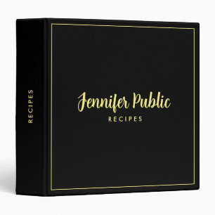 Typography Name Recipe Book Cookbook Black Gold Binder