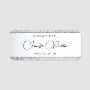Typography Name Tag Silver Glitter Elegant Script