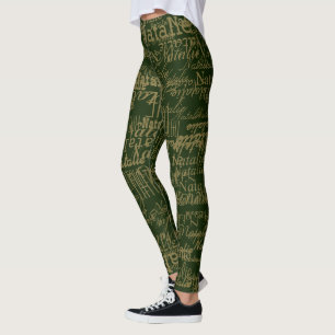 Typography names pattern personalized on green leggings