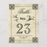Typography Parchment Vintage Wedding Table Numbers
