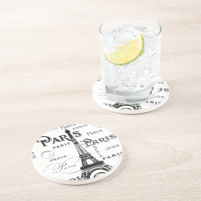 Typography Paris France Eiffel Tower Souvenirs Coaster (Side)