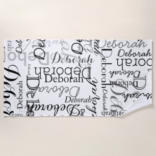 Typography Pattern Black Names White Beach Towel