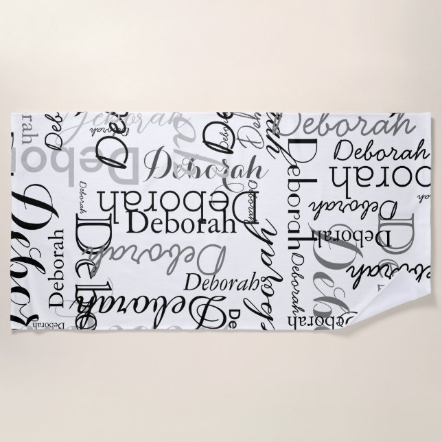 Typography Pattern Black Names White Beach Towel (Front)