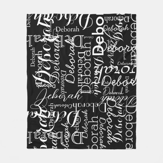 Typography Pattern White Names Black Fleece Blanket (Front)