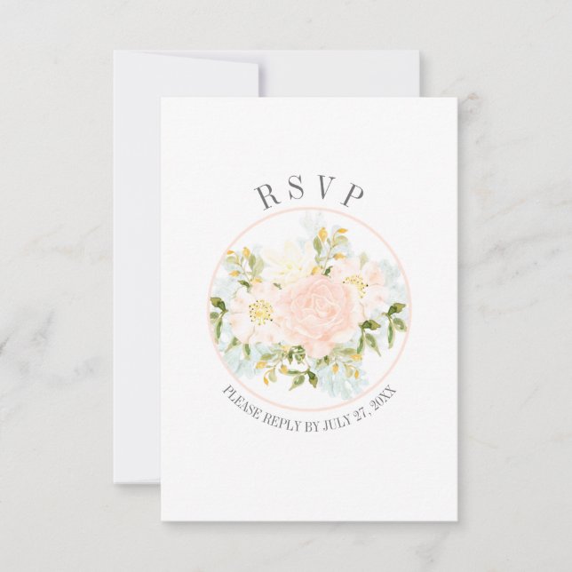 Typography Peach Roses Vertical Circle Frame RSVP Card (Front)